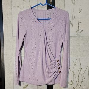 Purple Long Sleeve Blouse with Ruched Asymmetrical Design